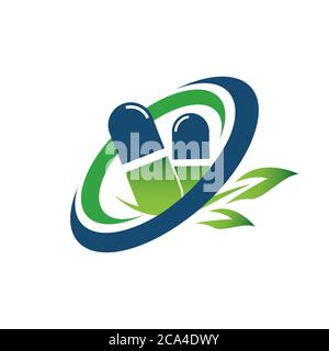 Erboristeria Medicina Foliage Natural Pharmacy pills Logo Vector design concetto Illustrazione Vettoriale
