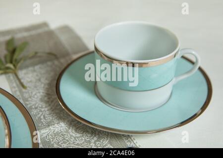 Nuova tazza di lusso per il tè da vicino Foto Stock