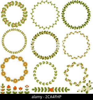 Cornici vettoriali floreali rotonde e altri elementi per il design estivo. EPS 10 Illustrazione Vettoriale