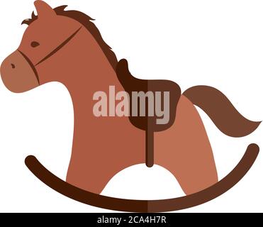 oggetto giocattolo a cavallo a dondolo di cartoni animati per bambini piccoli a giocare, immagine vettoriale a icone in stile piatto Illustrazione Vettoriale