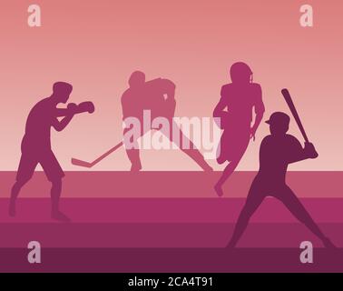 gruppo di persone atletiche che praticano silhouette sportive disegno vettoriale illustrazione Illustrazione Vettoriale