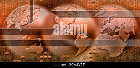 Tre parti della terra circondate da informazioni digitali Foto Stock