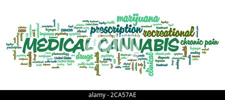Cannabis medica parola nuvola. Prescrizione marijuana concetti testo nuvola. Foto Stock