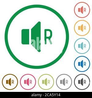 Icone a colori piatte del canale audio destro con contorni rotondi su sfondo bianco Illustrazione Vettoriale