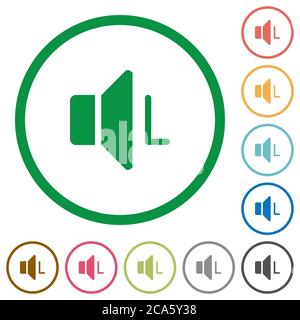 Icone a colori piatte del canale audio sinistro con contorni rotondi su sfondo bianco Illustrazione Vettoriale