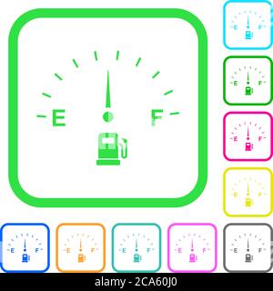 Indicatore del livello del carburante icone piatte di colore vivo con bordi curvi su sfondo bianco Illustrazione Vettoriale