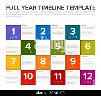 Modello timeline per l'intero anno con tutti i mesi in mosaico quadrato Illustrazione Vettoriale