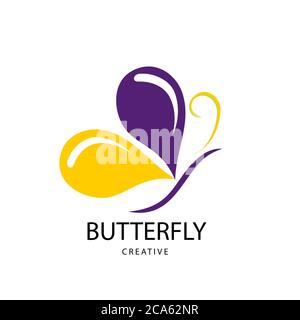 Astratto segno luminoso della farfalla. Design moderno logo farfalla per il business. Logotipo vettoriale isolato su sfondo bianco. Illustrazione Vettoriale