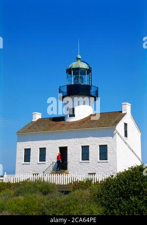 Vista del faro di Old Point Loma, San Diego, California, Stati Uniti Foto Stock