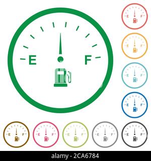 Icone di colore piatto dell'indicatore del carburante con contorni rotondi su sfondo bianco Illustrazione Vettoriale