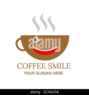 Illustrazione disegno vettoriale del modello di logo del caffè per azienda o azienda. Sorridi il caffè. Illustrazione Vettoriale