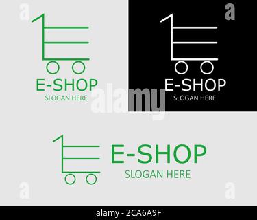 Disegno vettoriale del modello del logo e-shop Illustrazione Vettoriale