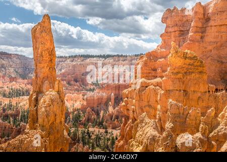 Vista incorniciata oltre l'anfiteatro di Bryce Canyon dello Utah, Stati Uniti d'America Foto Stock