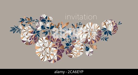 Concept nuovo stile retrò fiori di peony set per carta, intestazione, invito, poster, social media, post pubblicazione. Elemento di disegno orizzontale con Illustrazione Vettoriale