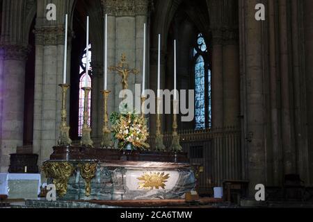 Reims, Francia. 12 luglio 2020. La Cattedrale di Notre-Dame de Reims è una cattedrale cattolica romana situata a Reims, in Francia. Foto Stock