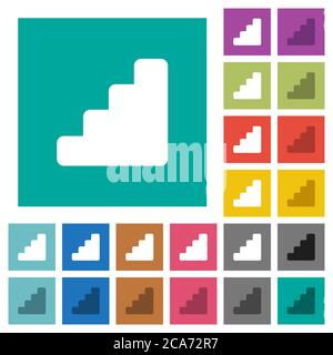 Scale icone piatte multicolore su sfondi quadrati. Incluse variazioni delle icone bianche e più scure per il passaggio del mouse o gli effetti attivi. Illustrazione Vettoriale