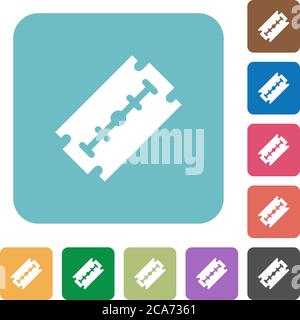 Icone piatte bianche a lama di rasoio su sfondi quadrati arrotondati di colore Illustrazione Vettoriale