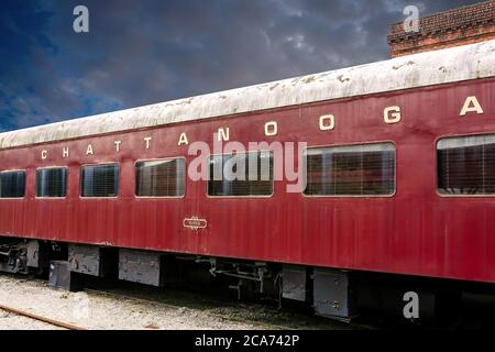 Carrozza ferroviaria di Chattanooga collegata al Choo-Choo Foto Stock