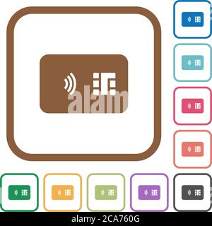 Scheda chip NFC icone semplici a colori quadrate arrotondate su sfondo bianco Illustrazione Vettoriale