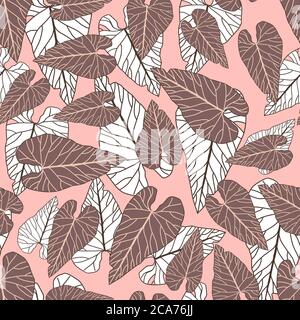 Stampa estiva di piante esotiche giungla foglie tropicali, modello, vettore floreale senza cuciture su uno sfondo chiaro.carta da parati natura. Design moderno e alla moda Illustrazione Vettoriale