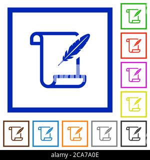 Rotolo di carta con icone di colore piatte in cornici quadrate su sfondo bianco Illustrazione Vettoriale