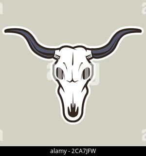 cranio di buffalo su sfondo grigio. simbolo dell'ovest selvaggio. illustrazione vettoriale piatta. Illustrazione Vettoriale