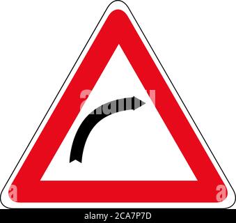 Vettore triangolo rosso segnale di traffico svolta a destra. Illustrazione vettoriale Illustrazione Vettoriale