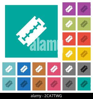 Icone piatte multicolore con lama di rasoio su sfondi quadrati semplici. Incluse variazioni delle icone bianche e più scure per il passaggio del mouse o gli effetti attivi. Illustrazione Vettoriale