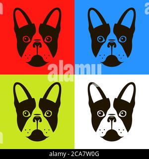 bulldog francese in quattro diversi schemi di colore. Illustrazione vettoriale piatta di un cane. Illustrazione Vettoriale