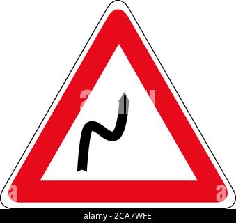 Cartello stradale, svolta due volte, prima a destra. Segnale stradale, attenzione curva forte vettore. Illustrazione Vettoriale
