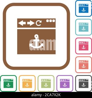 Browser ancora icone semplici a colori cornici quadrate arrotondate su sfondo bianco Illustrazione Vettoriale
