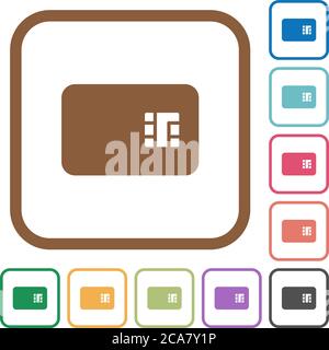 Chip card icone semplici a colori cornici quadrate arrotondate su sfondo bianco Illustrazione Vettoriale