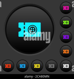 Buono sconto per il negozio su misura, pulsanti scuri con icone dai colori vivaci su sfondo grigio scuro Illustrazione Vettoriale