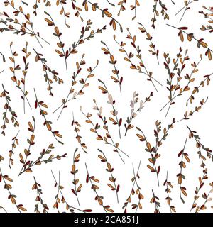 Modello autunnale. Foglie d'autunno. Sfondo bianco. Elegante motivo senza cuciture per tessuti. Carta digitale alla moda Illustrazione Vettoriale