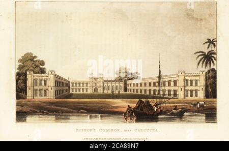 Collegio episcopale, vicino Kolkata (Calcutta), India., 1822. Fondata dal vescovo Thomas Middleton a Sidpur, sul lato del fiume Hoogly, nel 1820. (Ora parte del Bengala Engineering College). Incisione a mano su copperplate dal Rudolph Ackermann’s Repository of Arts, Literature, Fashions, Manufactures, etc., Strand, Londra, 1822. Foto Stock
