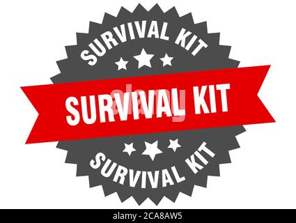 kit survival etichetta a nastro isolata rotonda. segno kit survival Illustrazione Vettoriale