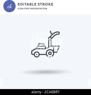 Vettore icona falciatrice, segno piatto pieno, pittogramma solido isolato su bianco, illustrazione del logo. Icona del rasaerba per la presentazione. Illustrazione Vettoriale
