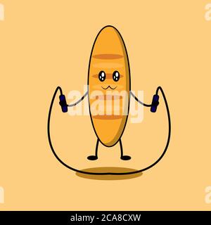 Carino collezione di mascotte per il pane. Disegno di illustrazione di cartoni animati vettoriali. Isolato su sfondo marrone. Foto Stock
