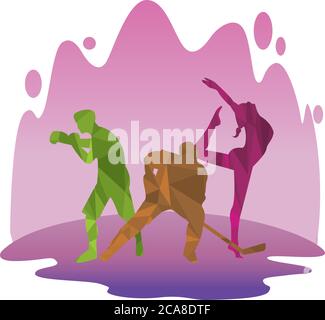 gruppo di persone atletiche che praticano silhouette sportive disegno vettoriale illustrazione Illustrazione Vettoriale