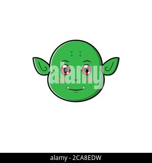 Carino personaggio Head Orc. Disegno di illustrazione di cartoni animati vettoriali. Isolato su sfondo bianco. Foto Stock