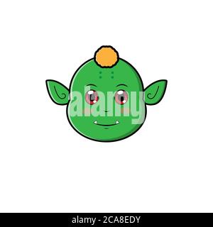 Carino personaggio Head Orc. Disegno di illustrazione di cartoni animati vettoriali. Isolato su sfondo bianco. Foto Stock