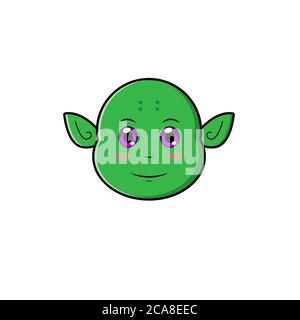 Carino personaggio Head Orc. Disegno di illustrazione di cartoni animati vettoriali. Isolato su sfondo bianco. Foto Stock