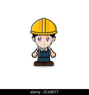 Carino Labor Construction Set Collection Mascot personaggio. Giornata del lavoro felice. Disegno di illustrazione di cartoni animati vettoriali. Isolato su sfondo bianco. Foto Stock