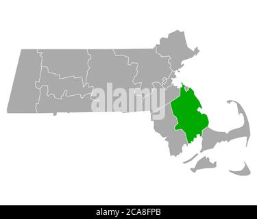 Plymouth sulla mappa di Massachusetts Foto Stock