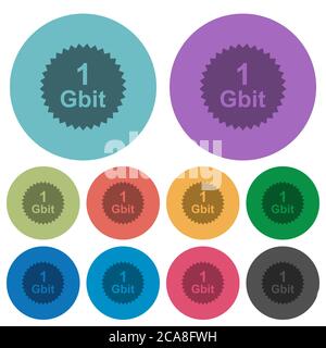 Adesivo garanzia 1 Gbit icone piatte più scure su sfondo rotondo colorato Illustrazione Vettoriale