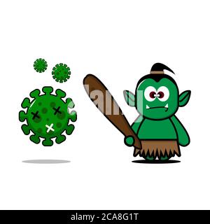 Orc carino con silhouette collezione. Disegno vettoriale cartoon illustrazione. Isolato su sfondo bianco. Foto Stock