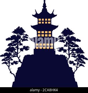 Castello di Osaka architettura giapponese con alberi in Mount Vector illustrazione disegno Illustrazione Vettoriale