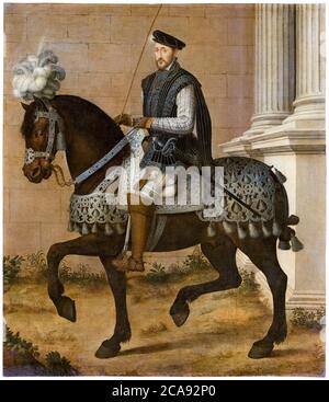 Enrico II (1519-1559), Re di Francia, ritratto equestre di Workshop di François Clouet, circa 1540 Foto Stock