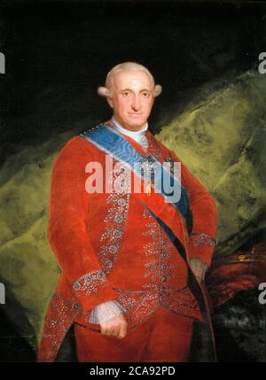 Carlo IV (1748-1819), re di Spagna, in rosso, ritratto di Francisco Goya, 1789 Foto Stock