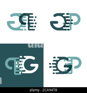 Logo con lettere GP con accentuazione della velocità in grigio e verde scuro Illustrazione Vettoriale